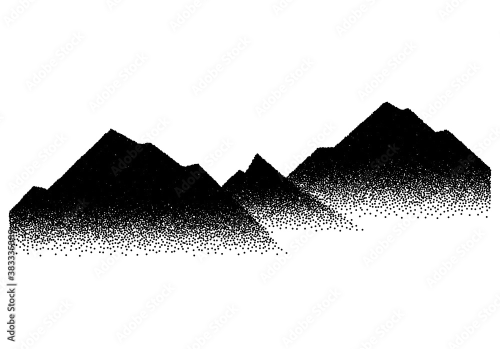 Poster abstract background with mountains sign or emblem in dotwork or tattoo retro style