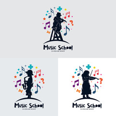 Set of playing and learning music logo design