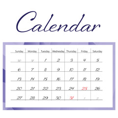 Minimalist monthly calendar design on white background