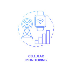 Cellular monitoring concept icon. Mobile network idea thin line illustration. Cellular connectivity from wrist. LTE performance. Carrier data plan. Vector isolated outline RGB color drawing