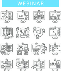 webinar, streem, line icons set