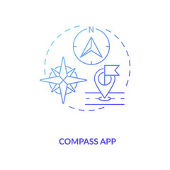Compass app concept icon. Gadget function idea thin line illustration. Magnetometer. Compass direction markers. Sun and moon direction showing. Vector isolated outline RGB color drawing