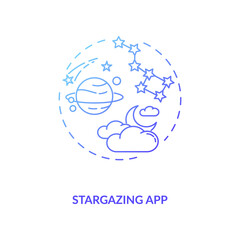 Stargazing app concept icon. Gadget function idea thin line illustration. Advices on weather conditions. Stargazing experience. Astronomy knowledge. Vector isolated outline RGB color drawing