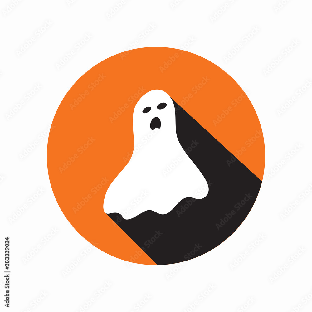 Wall mural Flat design white ghost icon with long shadow, vector illustration