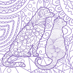 Fototapeta na wymiar Square intricate pattern. Zentangle. Hand drawn abstract dog and cat. Design for spiritual relaxation for adults