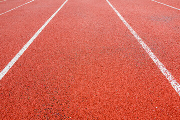 Red treadmills at the stadium.Running Track .