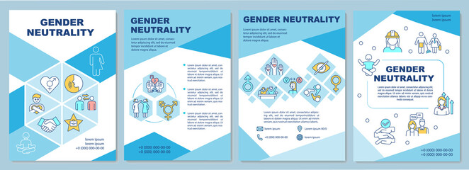 Gender neutrality brochure template. Social equality and inclusivity. Flyer, booklet, leaflet print, cover design with linear icons. Vector layouts for magazines, annual reports, advertising posters