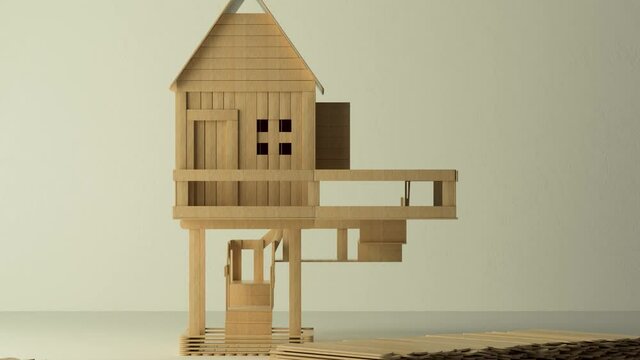 Creative popsicle stick house building time lapse.