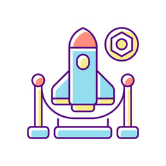 Expo RGB color icon. Trade fair, exhibition. Business event showcasing newest products and technologies. Aerospace industry trade show. Isolated vector illustration