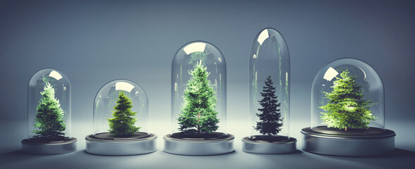Collection of Christmas trees in glass jars