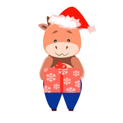 A small bull holds a large gift