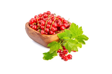 Bowl with red currant berries isolated on white