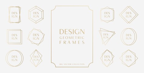 Abstract art background big vector art deco collection gold geometric polyhedron frames. Creative design luxury template for wedding invitation, fashion beauty salon presentation, design event, award