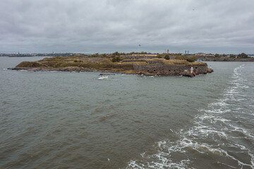 Suomenlinna, Uusimaa, Finland 22 September 2020 View of the island from the ferry leaving for Tallinn