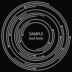 White concentric circulating stripes with arrow head. Vector illustration. Trendy design element for frame, logo, tattoo, sign, symbol, web, prints, posters, template, pattern and abstract background