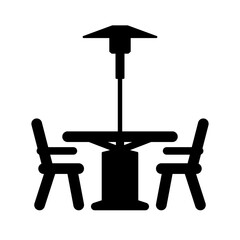 gz939 GrafikZeichnung - german: Terrassenofen oder Heizpilz Symbol - terrace chair garden with patio heater icon. - gas heater - background - black design - simple isolated template - square xxl g9943