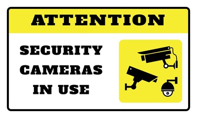 Attention-security camera in use.security camera in use board drawing by illustration