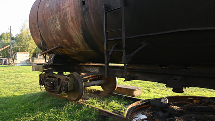 rusty train containers. worn-out trucks