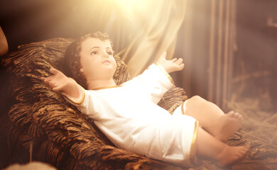 Statue of the nativity of the baby jesus Our Lady and Joseph are by your side. Birth of Jesus. Pure love without conditions. Christians all over the world delight in this nativity scene. on christmas