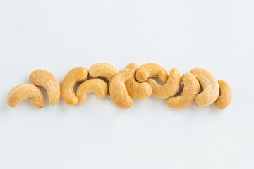 Roasted cashew nuts isolated on white background
