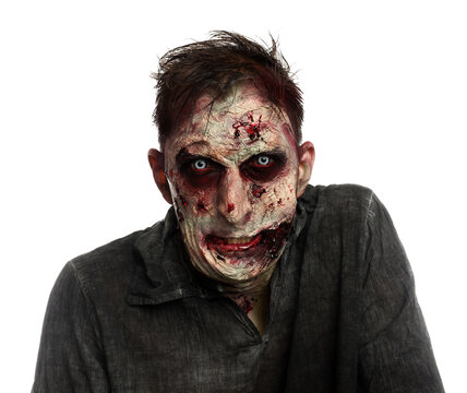 Scary zombie on white background. Halloween monster