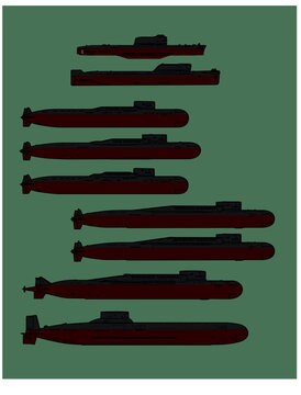 Soviet cold war navy. Ballistic missile submarines. Vector image for illustrations and infographics.