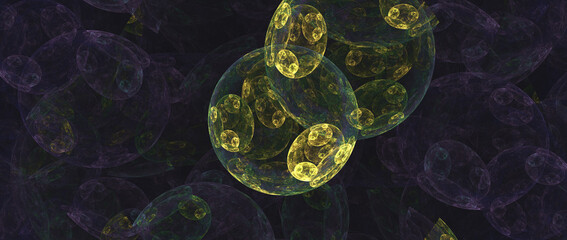 Computer generated fractal abstract horizontal background. Solar system yellow and purple colors