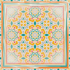 Creative color abstract geometric pattern in gray and yellow, vector seamless, can be used for printing onto fabric, interior, design, textile, carpet, rug, pillow. Frame.