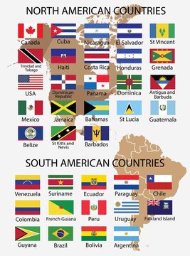 North American and South American countries flags drawing by illustration 