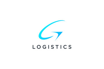 Abstract Initial Letter G Logo. Blue Circular Wave with Right Arrow Shape isolated on White Background. Usable for Business and Technology Logos. Flat Vector Logo Design Template Element.