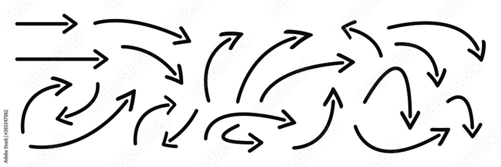 Wall mural hand drawn curved arrows . sketch doodle style. collection of vector pointers.