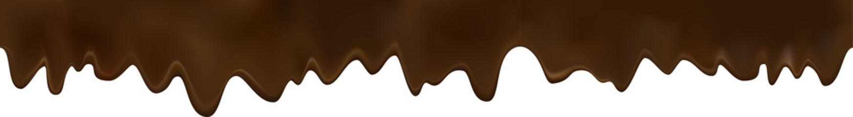 Seamless melted dark or milk chocolate isolated on white background. Realistic vector 3d border of brown cream. Horizontal background element