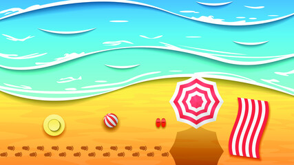 Abstract Nature Water Beach Background With Wave Sand And Umbrella Vector Design Style Landscape