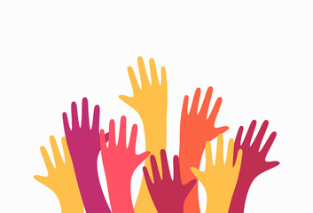Obraz premium Colorful up hands. Charity teamwork vector concept illustration