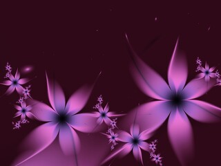 Purple fractal illustration  background with flower. Creative element for design. Fractal flower rendered by math algorithm. Digital artwork for creative graphic design.