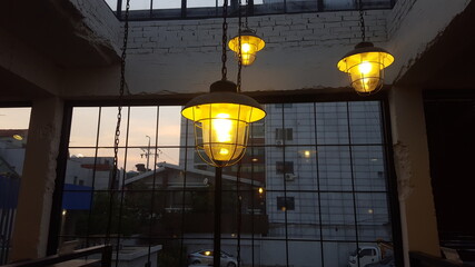 lighting interior in cafe, sunset