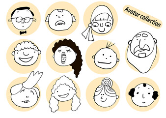 set clipart Cute smiling faces of people doodl child and man
