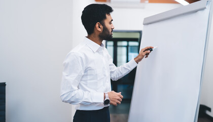 Male office worker explaining business strategy