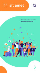 Fototapeta premium Multicultural people standing together isolated flat vector illustration. Cartoon diverse characters of multinational community members. Society and public concept