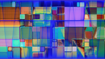 rendu d'un travail numérique, composition géométrique abstrait rythmée par les couleurs