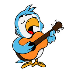 Funny Little Bird cartoon characters singing while playing guitars, birdsong in the morning, best for illustration, decoration, sticker with children themes