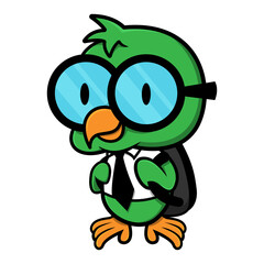 Funny Little bird cartoon characters wearing glasses and school uniform carrying a backpack and get ready back to school good for illustration, sticker, decoration with children education themes