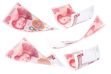 100 yuan banknotes falling together, Renminbi or rmb, draw concept, big luck, payment, millionaire prize