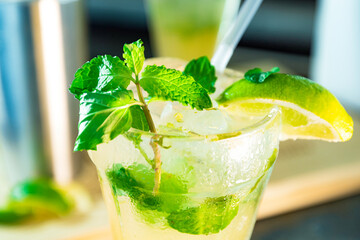 Fresh Mojito Cocktail with rum, mint, and lime. 