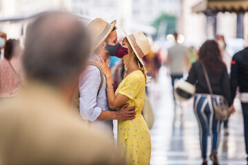 Couple kissing during covid-19 pandemic