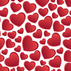 2D volumetric seamless stylish red pattern with hearts. Vector illustration