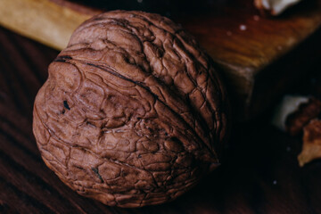 Whole walnut close-up. Macro shot.