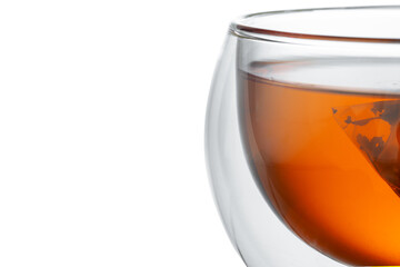 Glass cup of tea isolated on white background