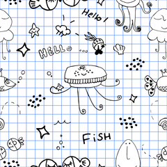 set clipart Sea Animals Collection jellifish doodle child vector