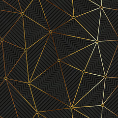 Gold triangle grid. Seamless pattern.